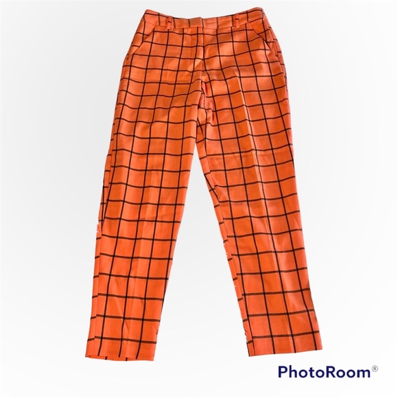 ASOS Design orange ultimate fluro check slim cigarette ankle length pants Sz 4 - Picture 8 of 8